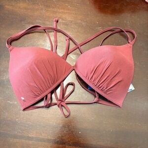H&M Bikini Top Burgundy Strappy Padded New Women's Size 10